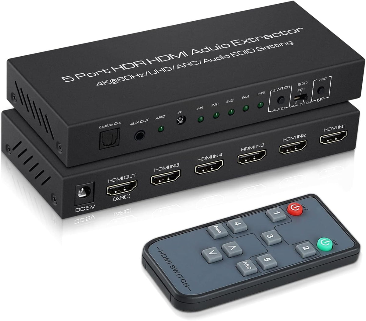 5x1 HDMI Switch with Audio Extractor, Optical SPDIF + 3.5mm Audio, Pack of 2 N5113