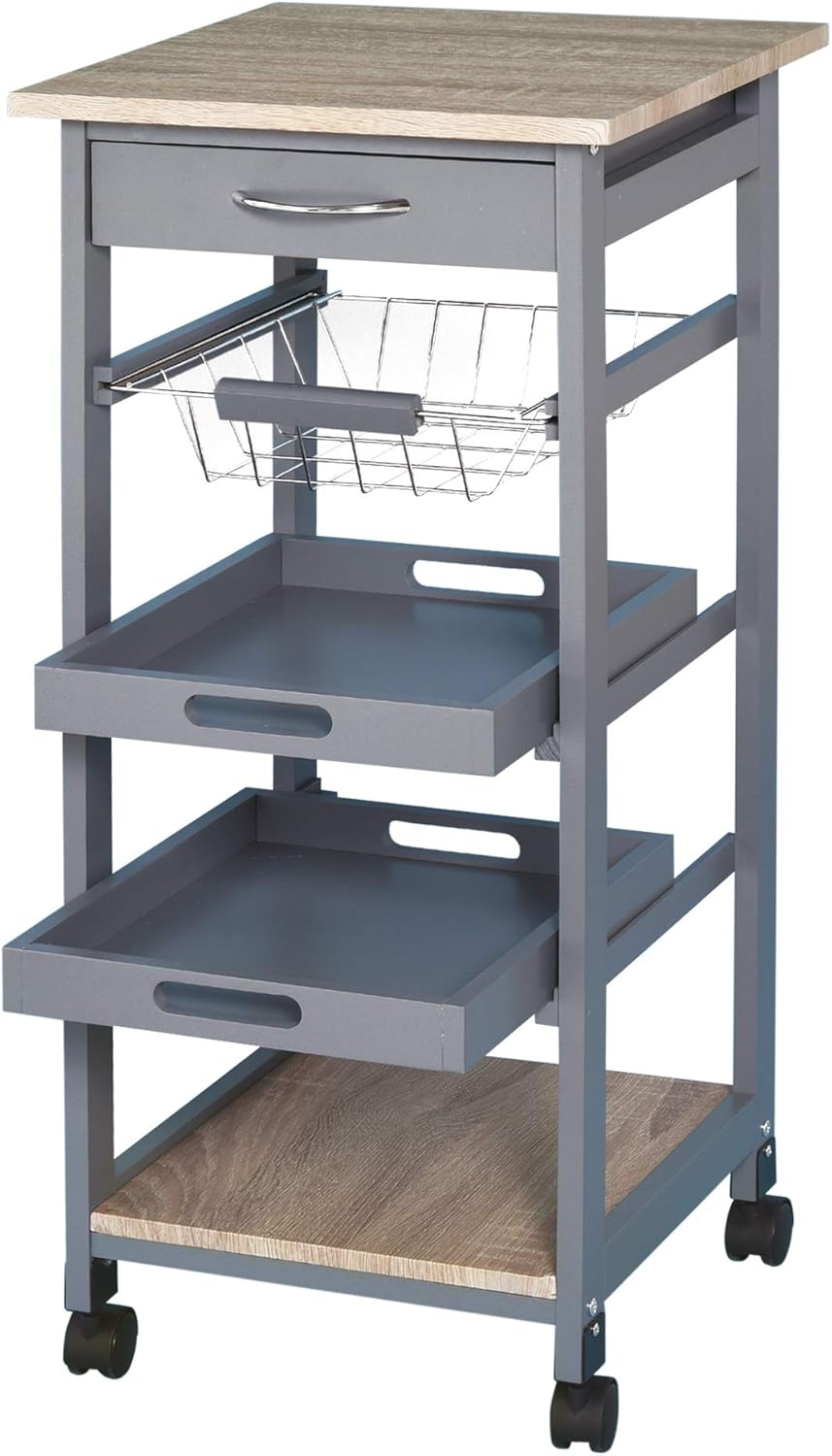 Grey Rolling Kitchen Island Cart with Drawer K29110