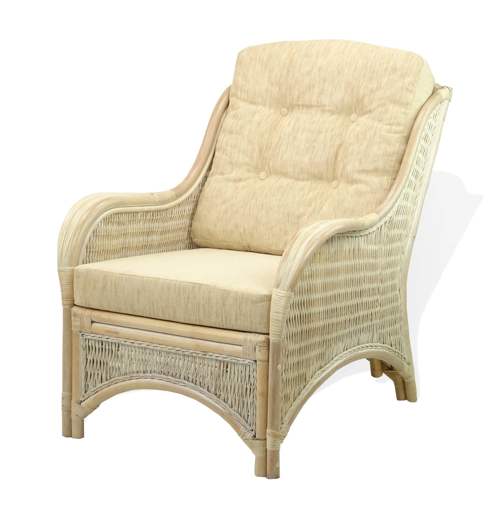 Natural Handmade Rattan Wicker Arm Chair with Cream Cushions C413
