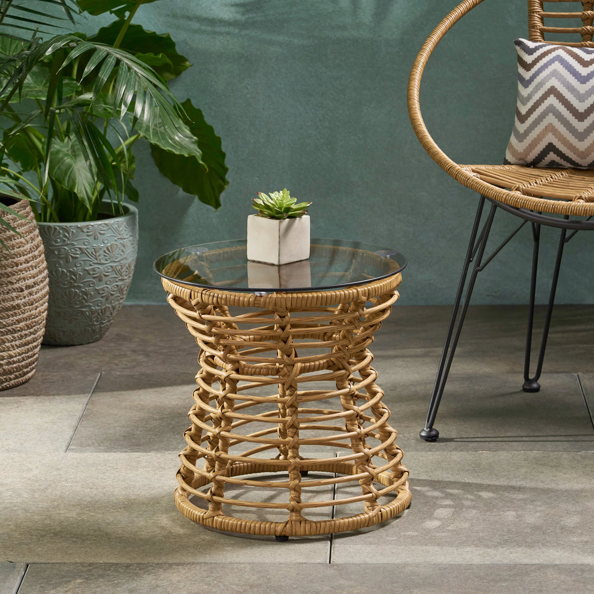 Outdoor Wicker Side Table Light Brown V5388