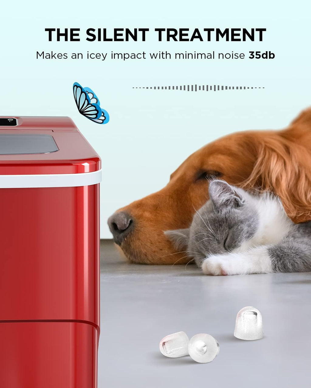 Red Ice Maker Machine, 26lbs 24Hrs Portable Self-Cleaning I52757