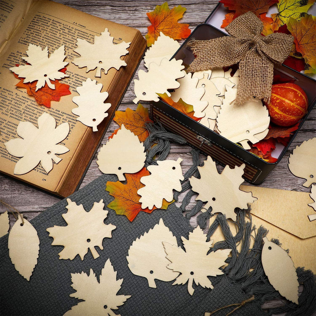 60 Pieces Maple Leaf Wood Craft Cutout P842