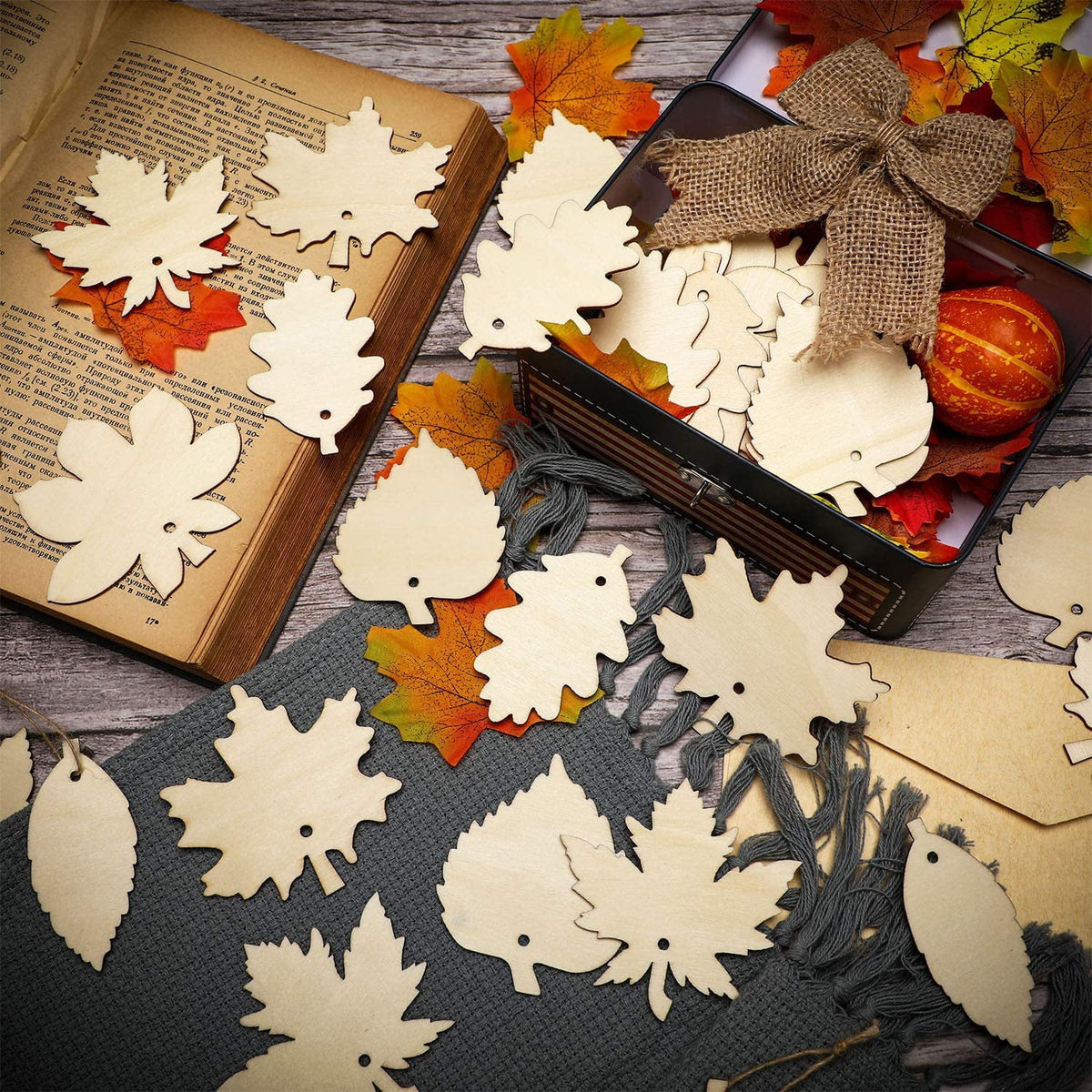 60 Pieces Maple Leaf Wood Craft Cutout P842