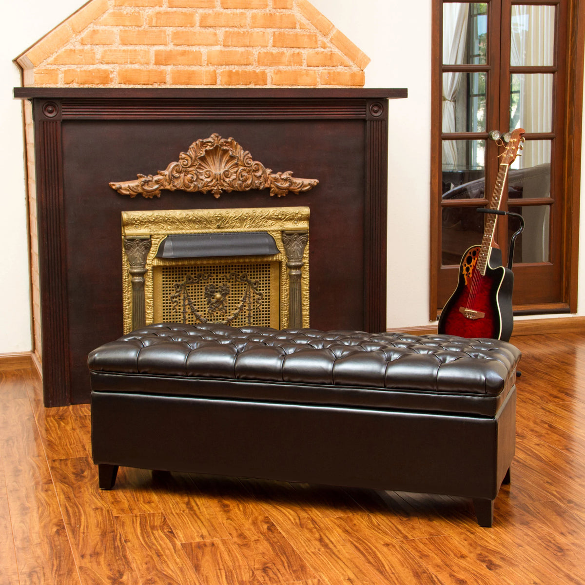 Espresso Bonded Leather Storage Ottoman T2936