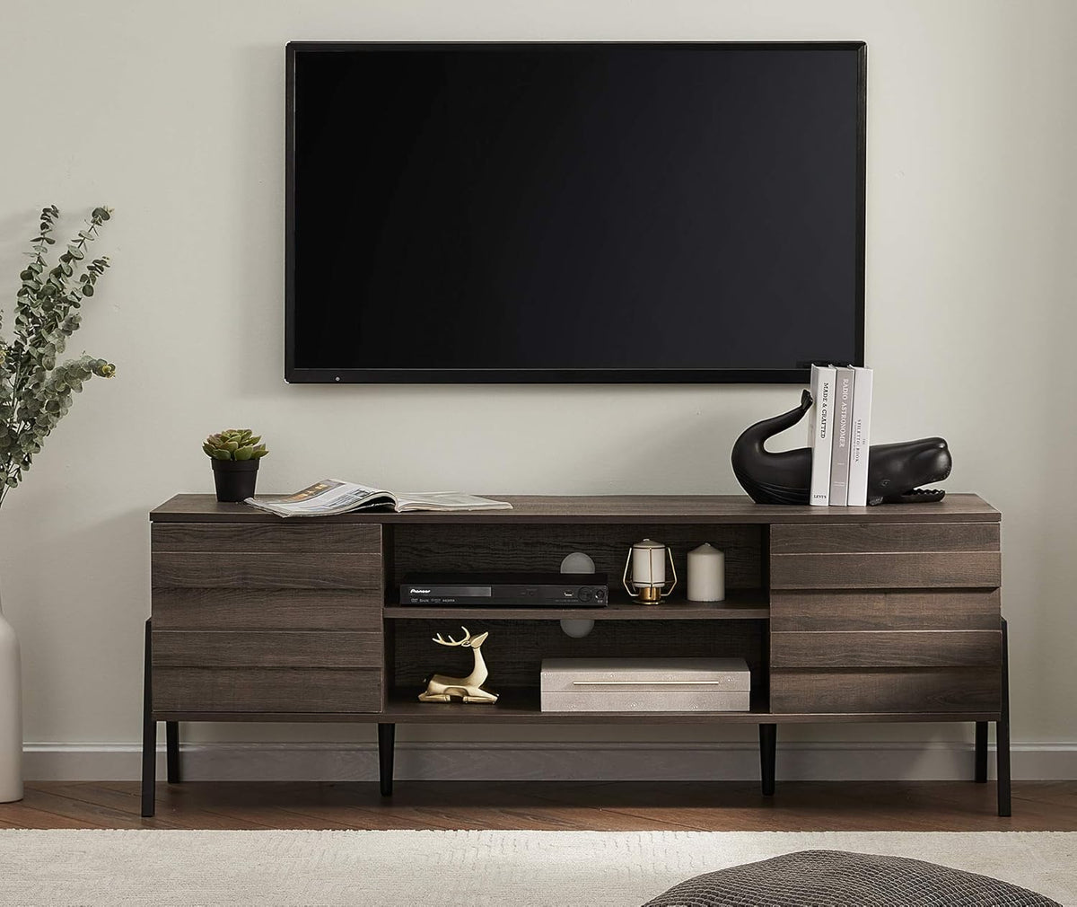 Mid-Century Modern TV Stand for TVs up to 65 Inch Wood TV Console Storage Cabinet with Shelf P995