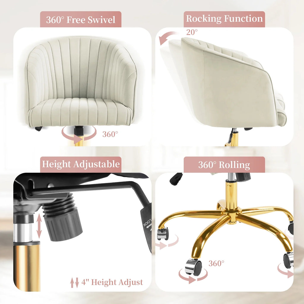 Velvet Swivel Office Chair with Wheels L487