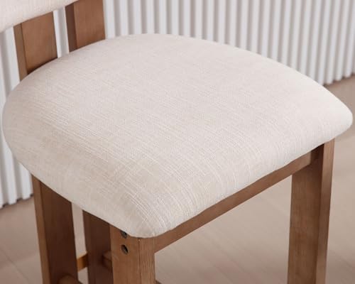 Set of 4 Beige Linen Upholstered Bar Height Stools with Hardwood Frame Z629182