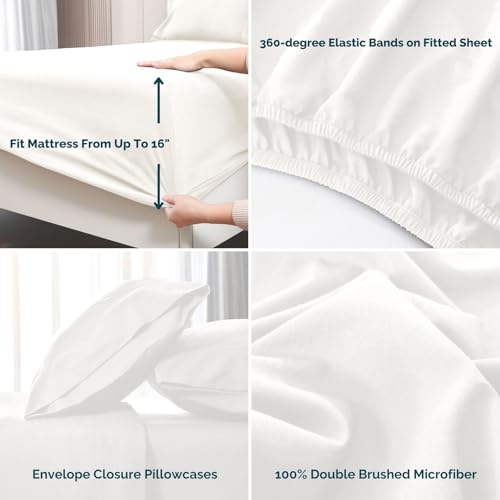 Beige Queen Size 4-Piece Brushed Microfiber Sheet Set with Deep Pocket D8381