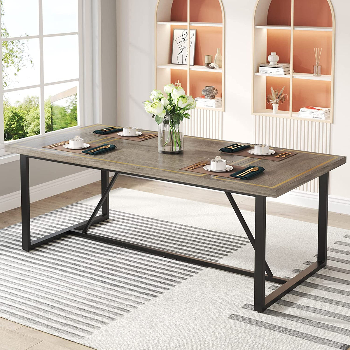 70.9" Gray & Black Dining Table W70653