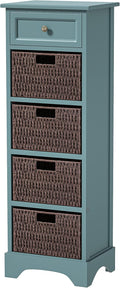 Farmhouse Storage Cabinet with Drawer and 4 Wicker Baskets, Red Q626