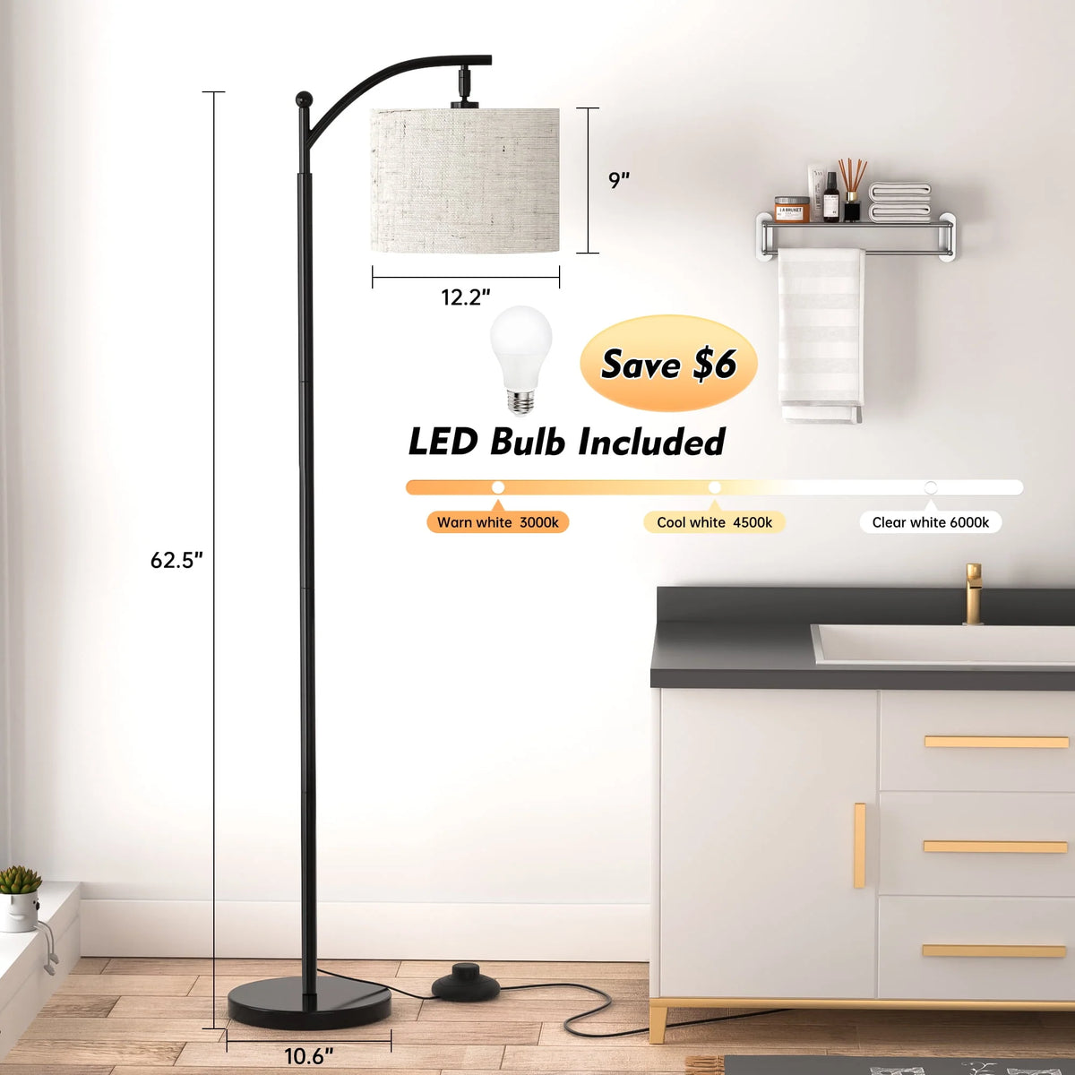 Floor Lamp with 3 Color Temperatures Linen Shade R18173