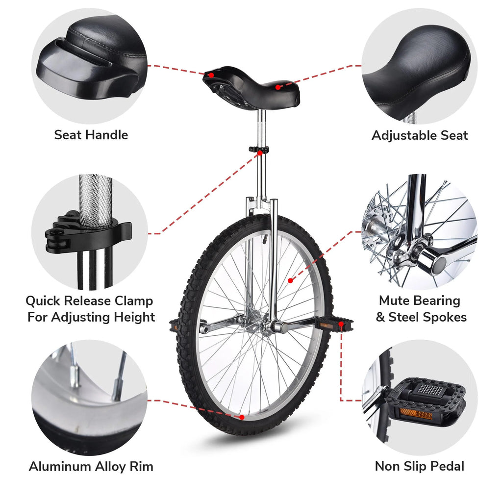 24 In Wheel Outdoor Unicycle Adjustable Seat Anti-Skid Pedal Red O680011