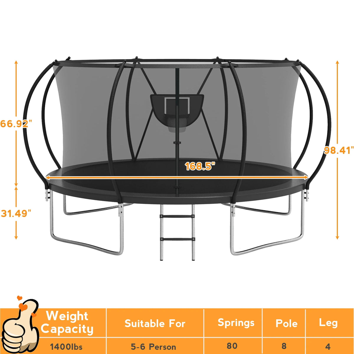 10FT Trampoline with Basketball Hoop & Light H3647