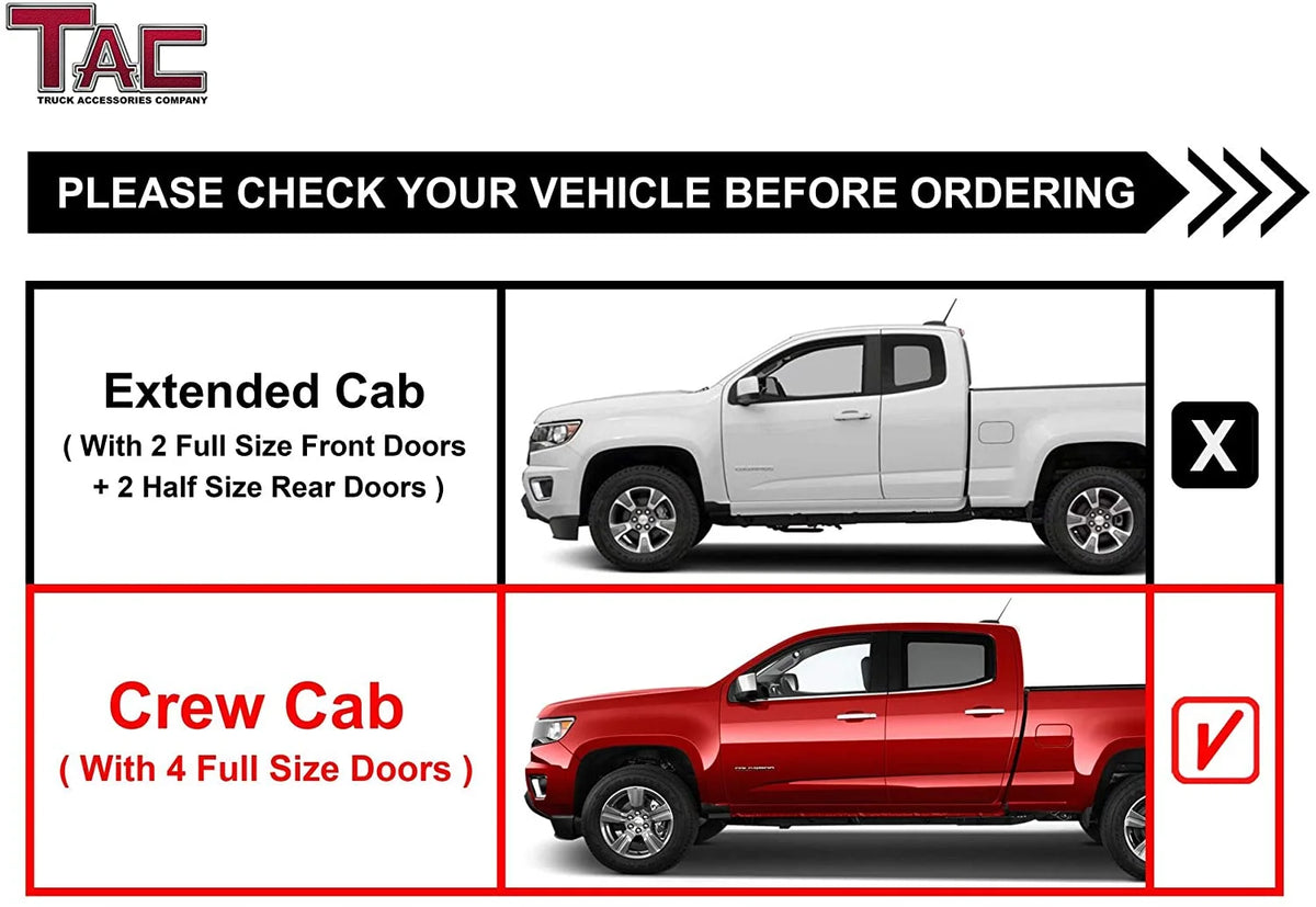 Sidewinder Running Boards for Chevy Colorado GMC Canyon Crew Cab 4" Drop Side Steps Nerf Bars Rock Slider Pickup Truck Fine Texture Black Off-Road Accessories (2pcs) L703518