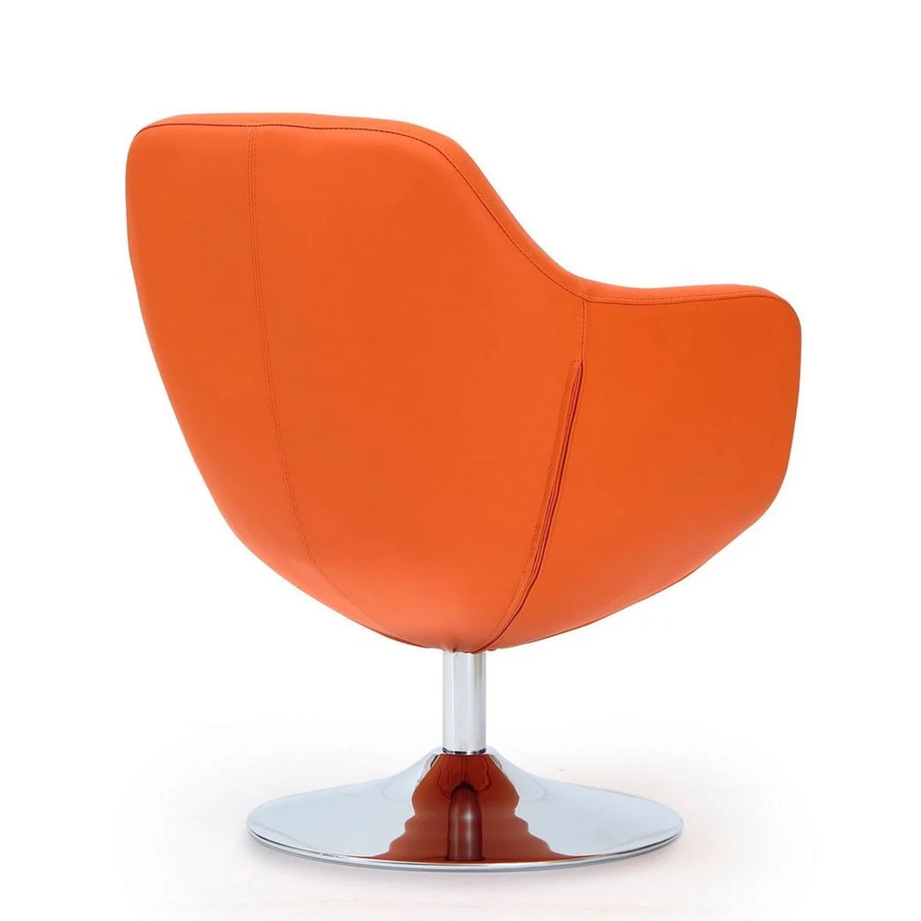 Orange and Polished Chrome Faux Leather Swivel Accent Chair Set of 2 C233