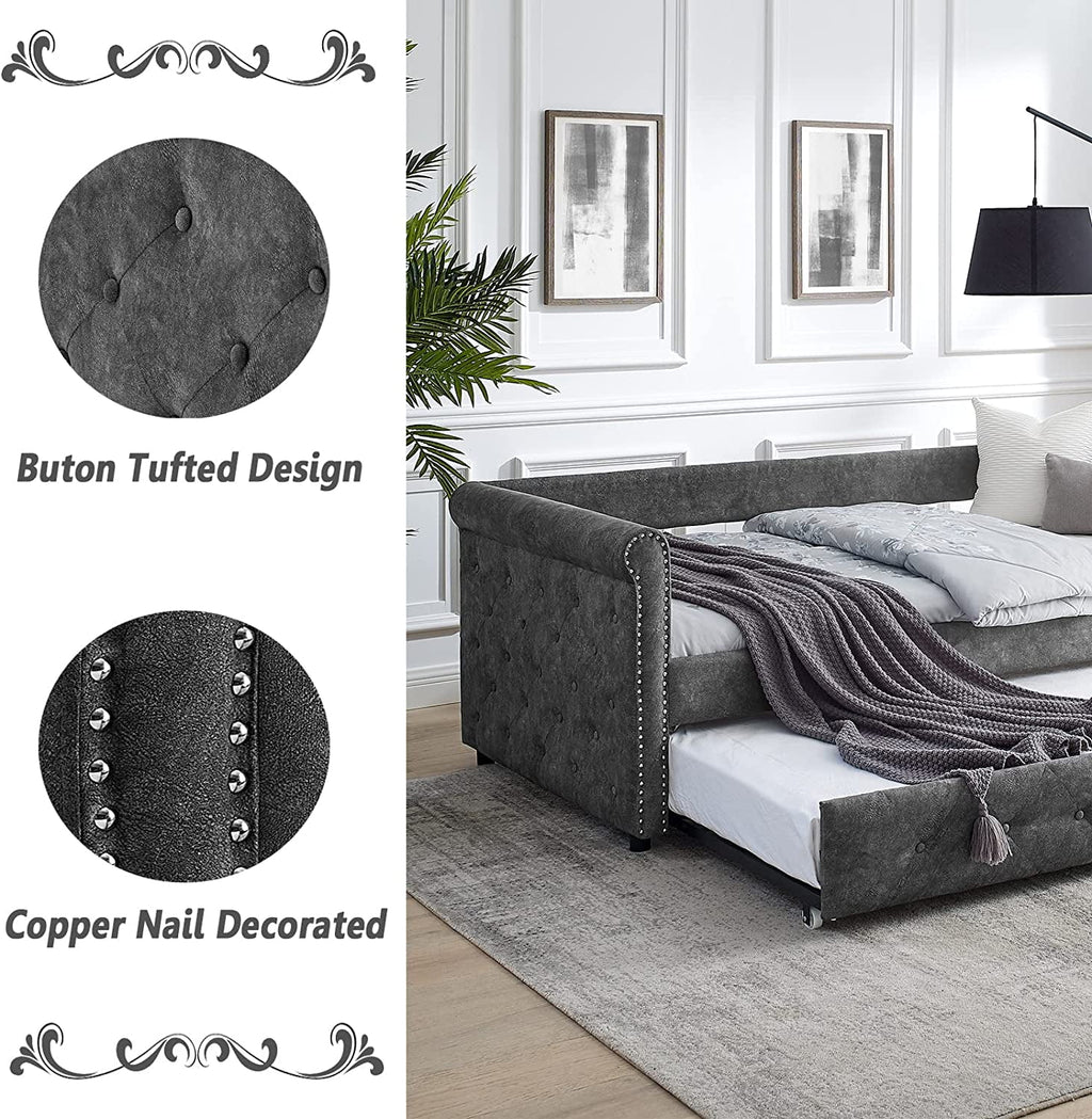 Twin Size Grey Linen Daybed with Trundle X527