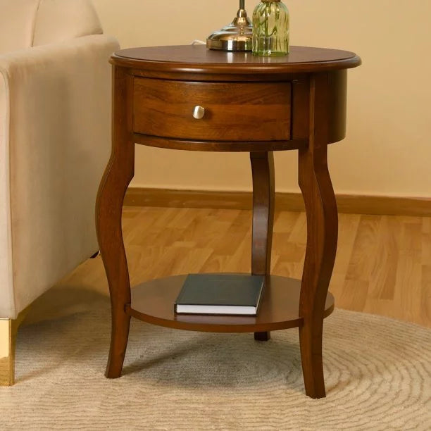 Brown Round End Table with Drawer Storage K450104
