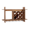 Brown Wood 8 Bottles Wall Wine Rack with 6 Glass Holder Slots R440