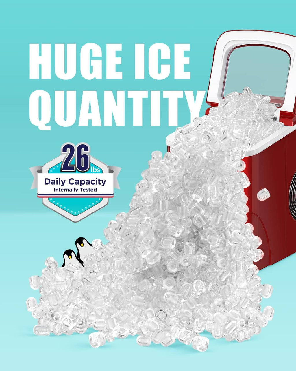 Red Ice Maker Machine, 26lbs 24Hrs Portable Self-Cleaning I52757