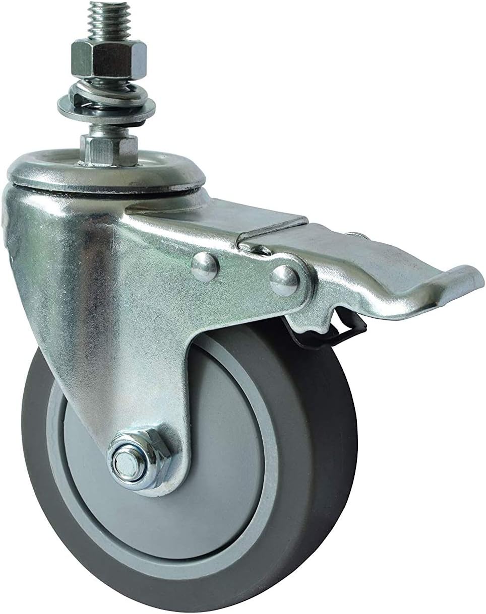 5 Inch Locking Swivel Casters with Brake Grey TPR Rubber Wheel Set of 4 W39601