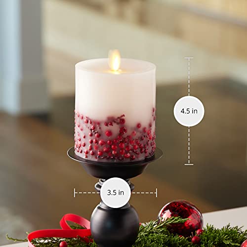 Flameless LED Candle Orange Leaf Embedded Real Wax Moving Flame Pillar Unscented with Recessed Edge (3.5 x 4.5 inch) B266
