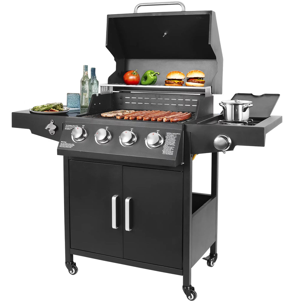 4-Burner Propane Gas Grill with Side Burner E9216