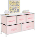 Pink/White Steel Frame Wood Top 5 Drawer Fabric Storage Dresser T4216