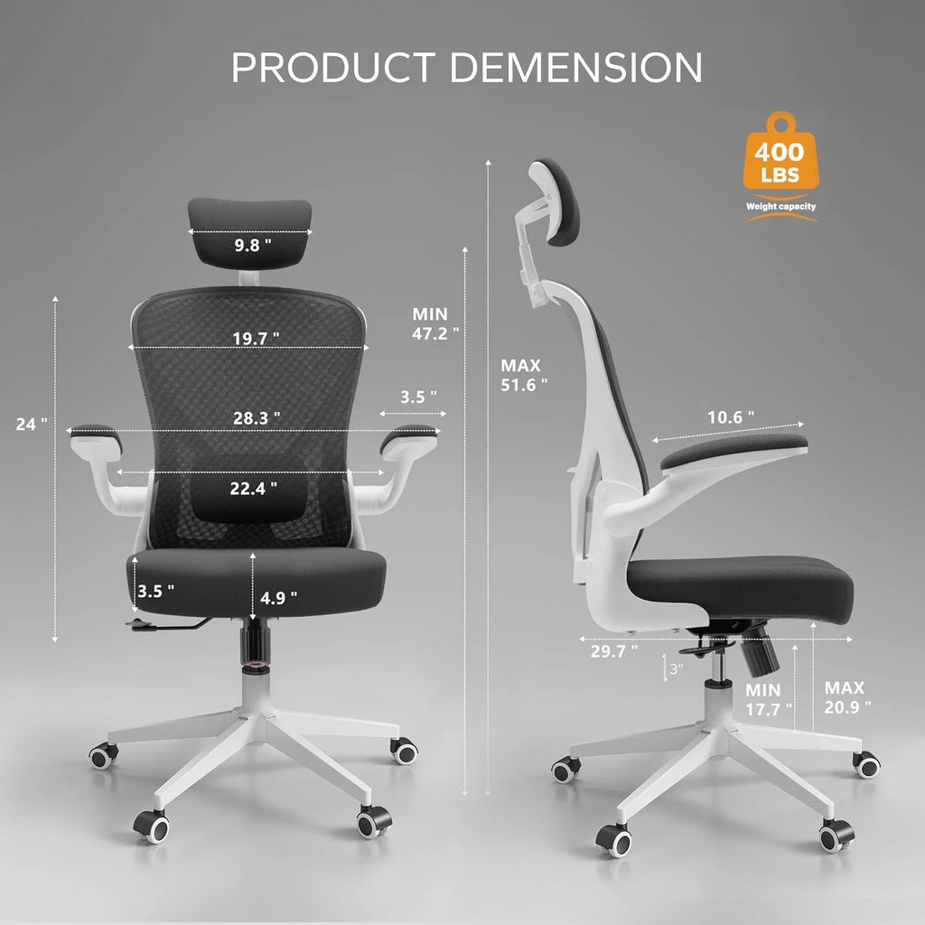 White Ergonomic Desk Chair with Headrest A27152
