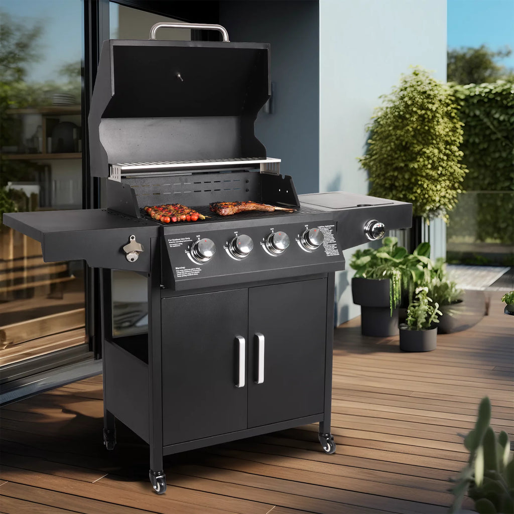 4-Burner Propane Gas Grill with Side Burner E9216