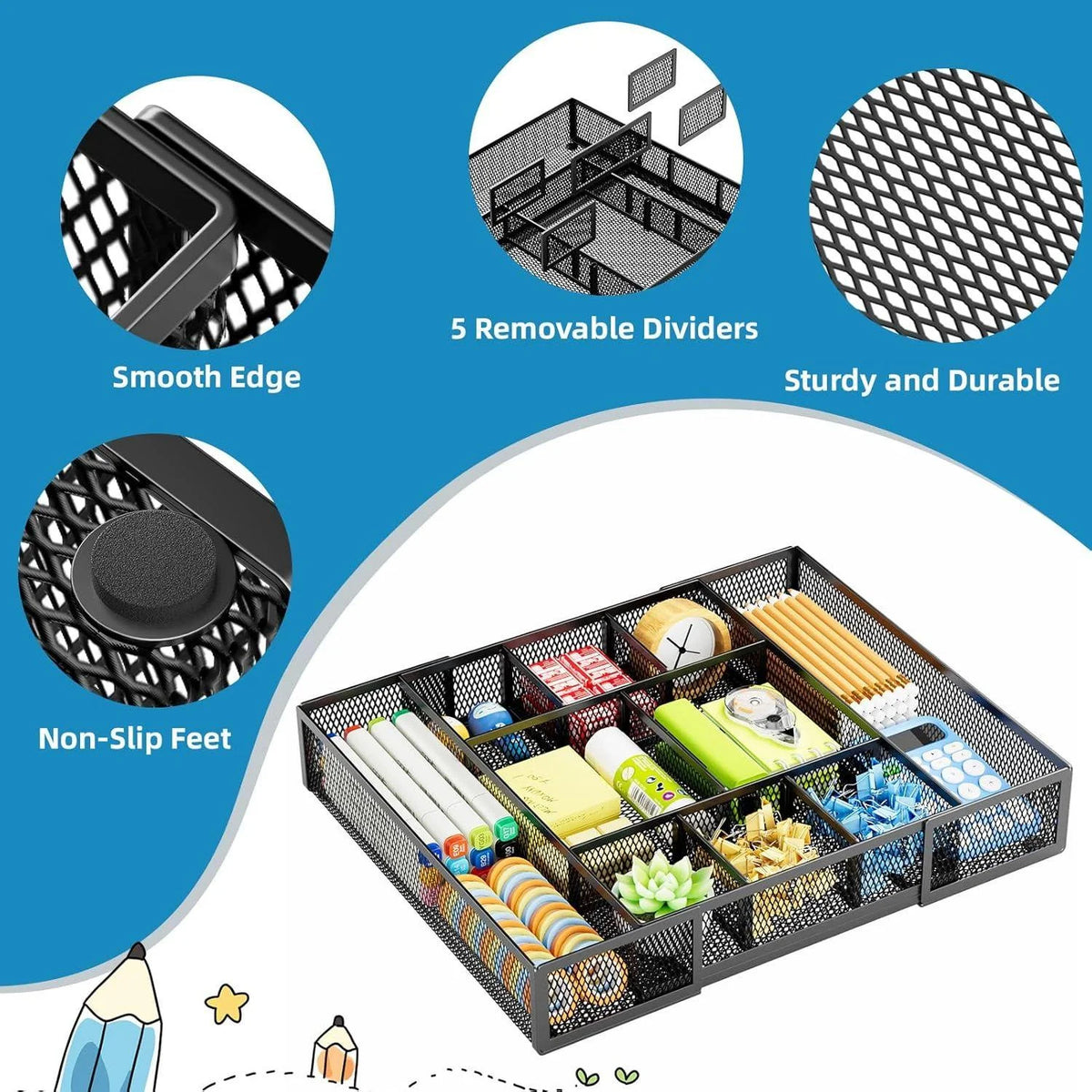 Mesh Drawer Organizer with 10 Adjustable Compartments D389