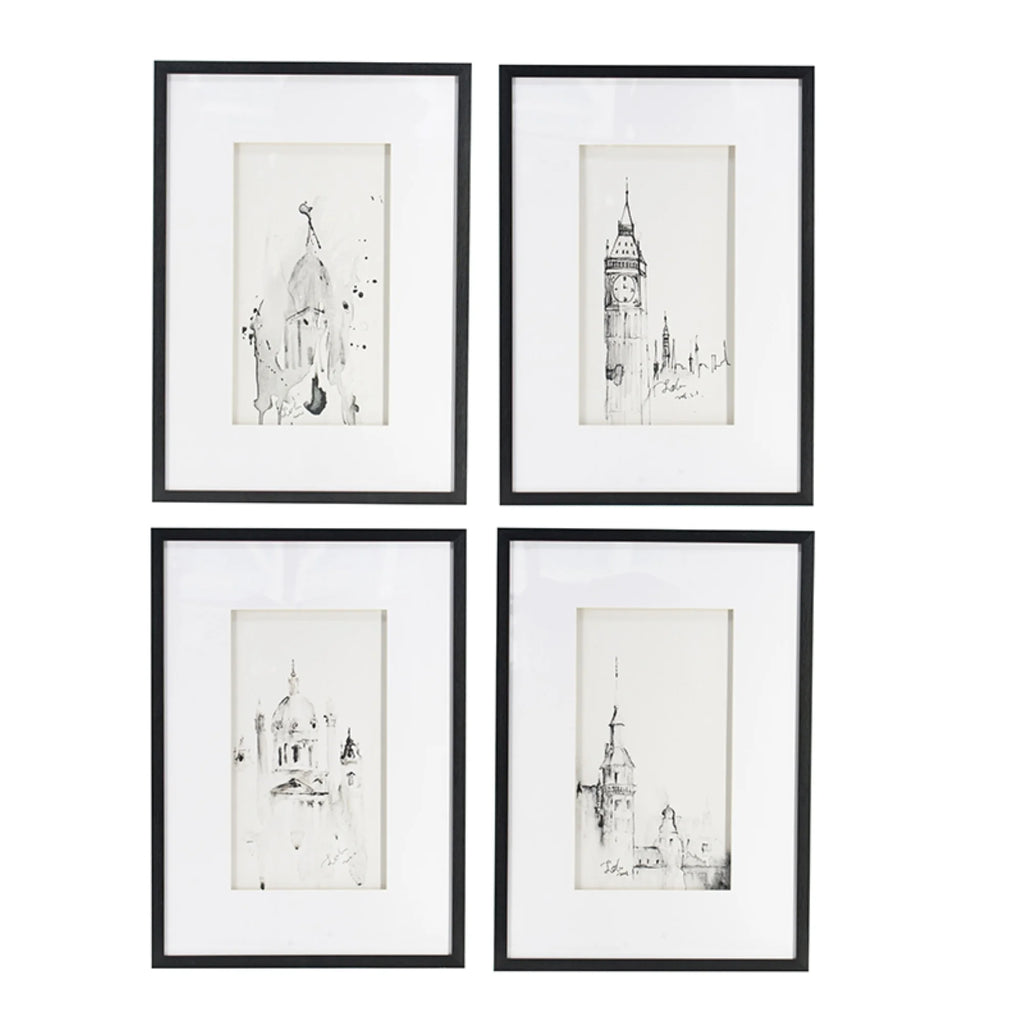 Architecture Print Framed Wall Arts 19.75" x 27.5" 4ct S761