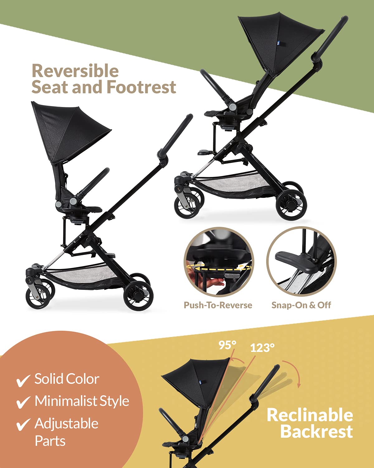 2-in-1 Lightweight Stroller with Anti-UV Canopy B9198