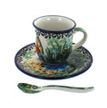 Blue Fleur Espresso Cup & Saucer with Spoon C26551