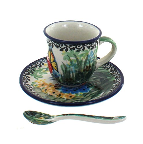 Blue Fleur Espresso Cup & Saucer with Spoon C26551