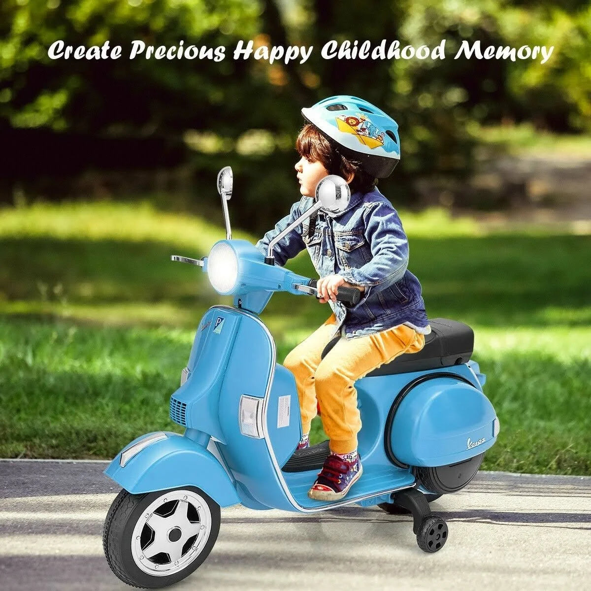 Blue 6V Kids Ride on Vespa Scooter Motorcycle with Headlight Y4325