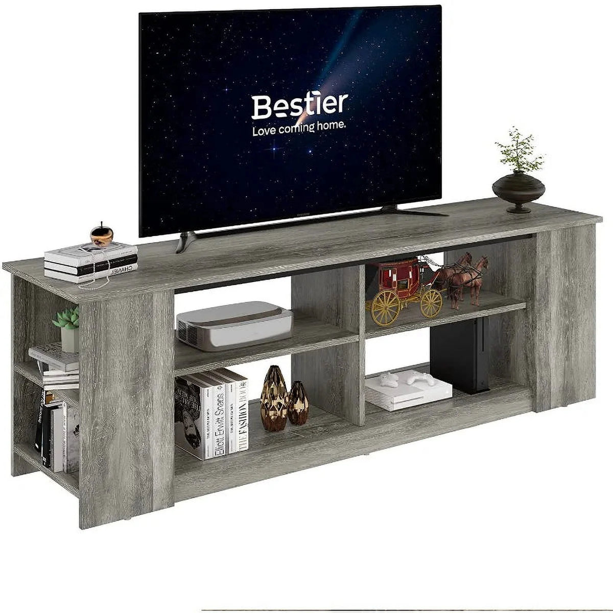 55 inch 3-Tier TV Stand with 8 Adjustable Storage Units Grey Y20857
