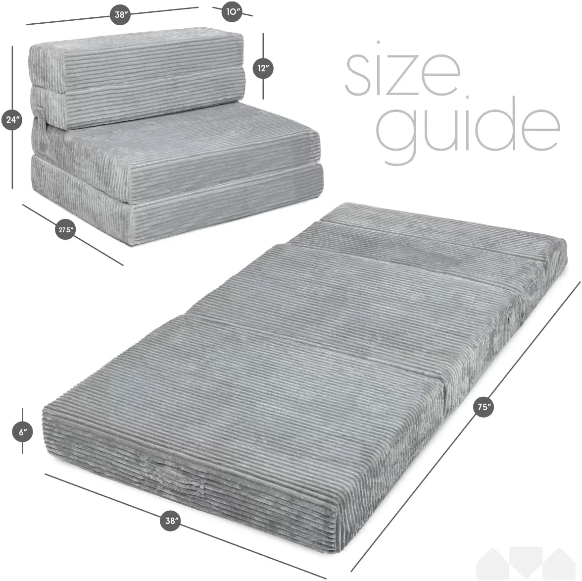 Tri Folding Memory Foam Sofa Mattress with Washable Cover, Twin Size E424