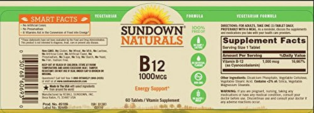 Vitamin B-12 1000 mcg 60 Tablets Pack of 3 R80665