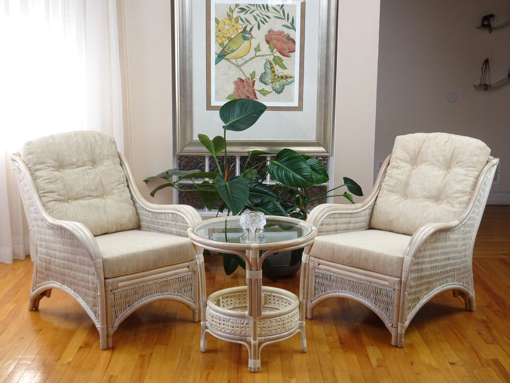 Natural Handmade Rattan Wicker Arm Chair with Cream Cushions C413