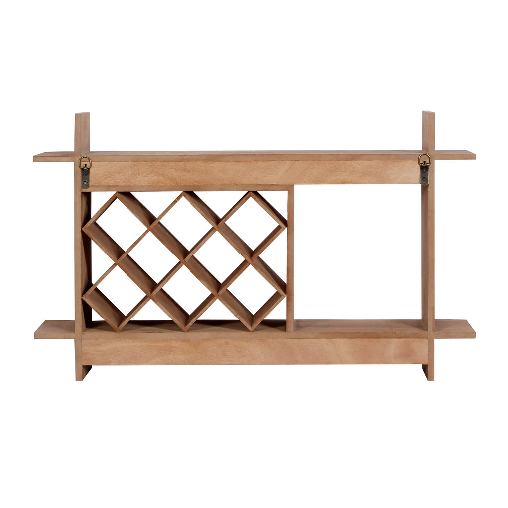 Brown Wood 8 Bottles Wall Wine Rack with 6 Glass Holder Slots R440