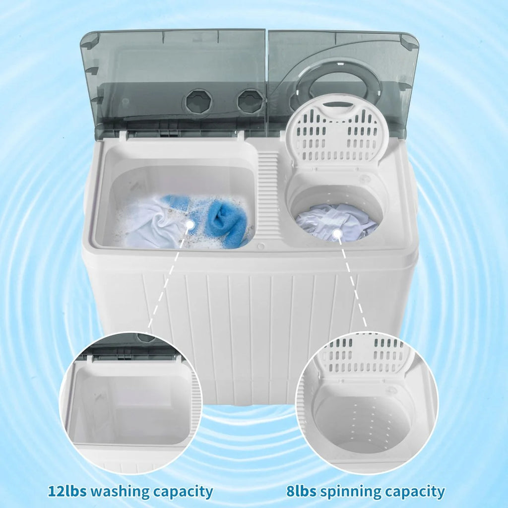 Semi-Automatic Washing Machine 18lbs Compact Laundry Machine with Spinner and Drain Pump M91219