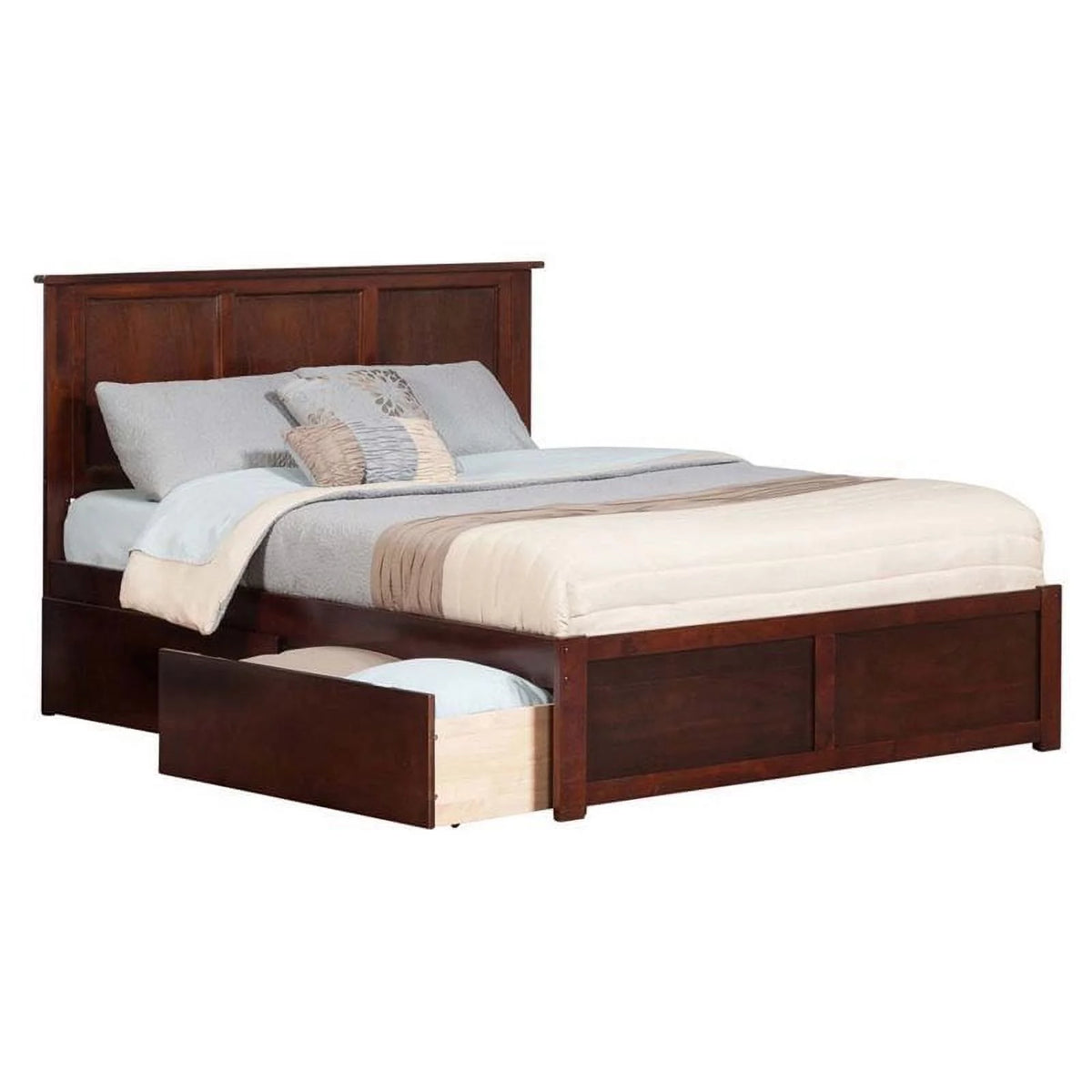 King Walnut Hardwood Storage Platform Bed H48953