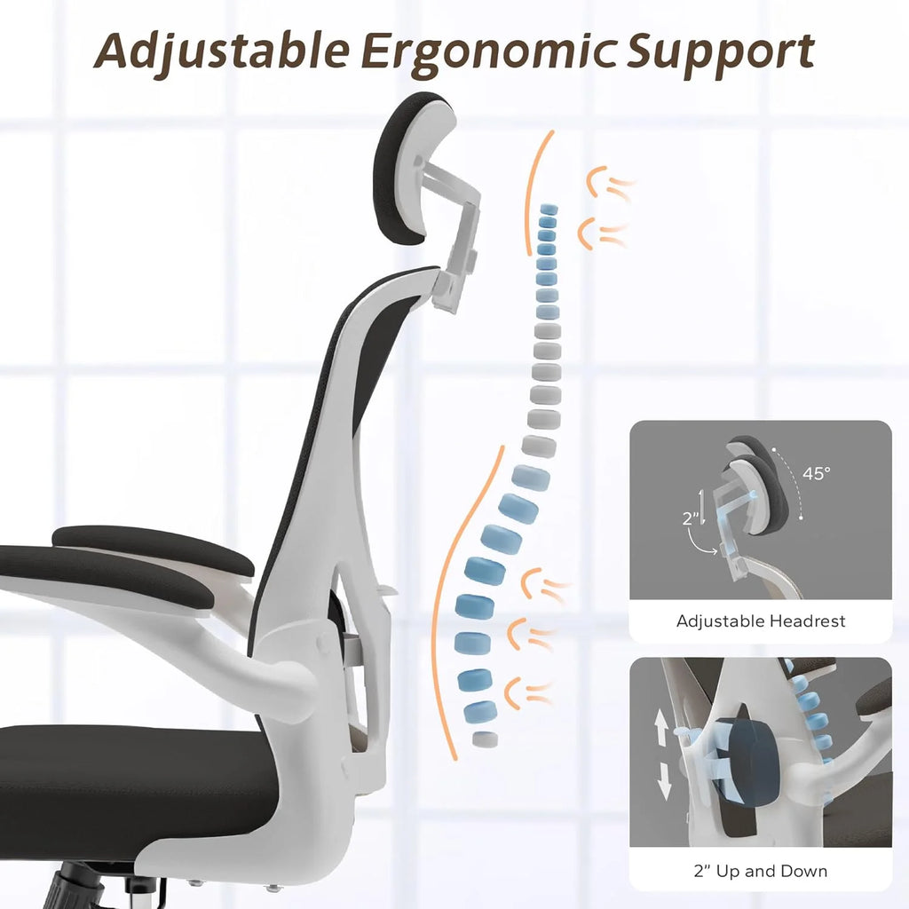 White Ergonomic Desk Chair with Headrest A27152
