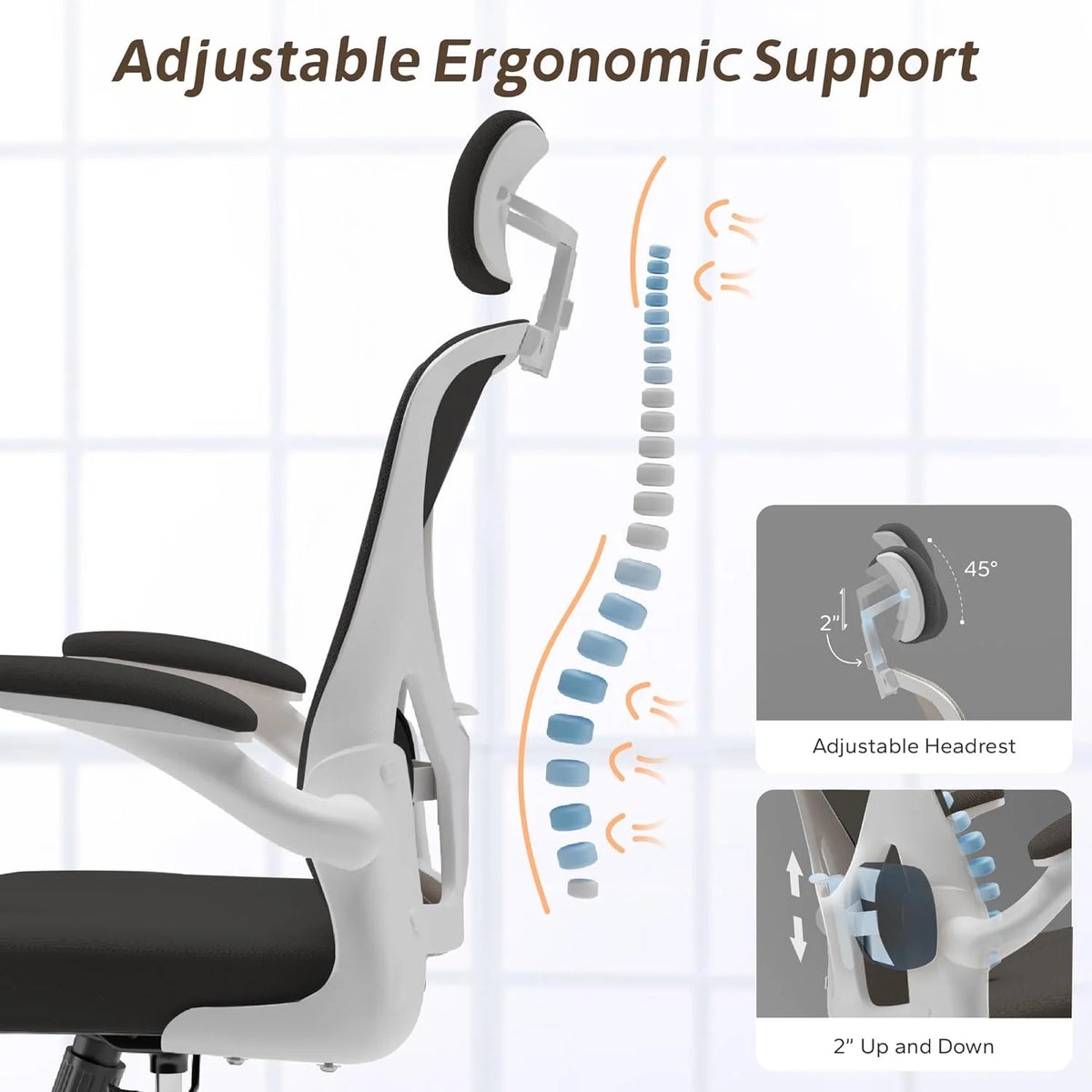 White Ergonomic Desk Chair with Headrest A27152