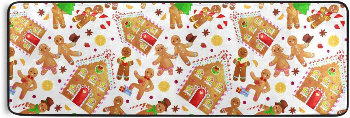 2X6 Feet Christmas Gingerbread Man Runner Rug with Rubber Backing D33443