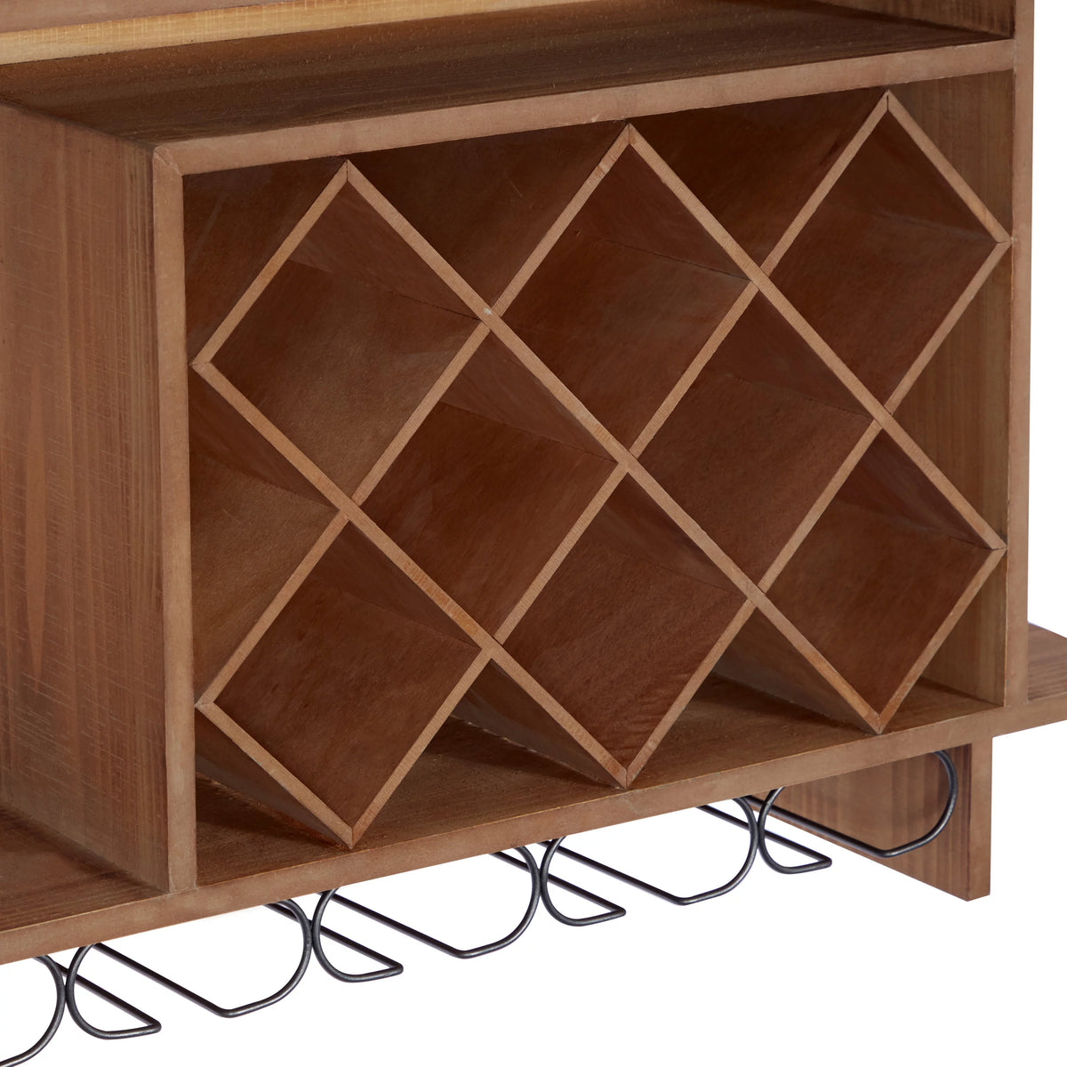 Brown Wood 8 Bottles Wall Wine Rack with 6 Glass Holder Slots R440