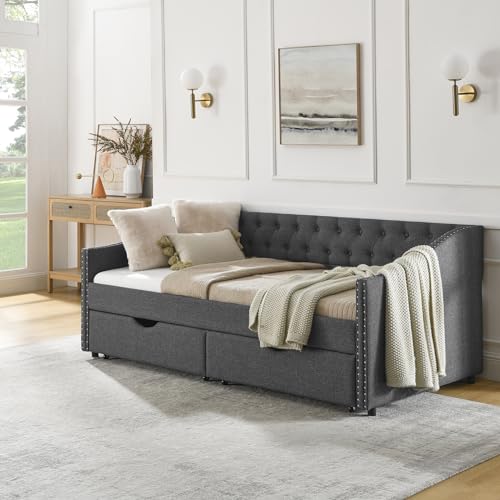 Black Queen Size Upholstered Daybed with 2 Storage Drawers L713
