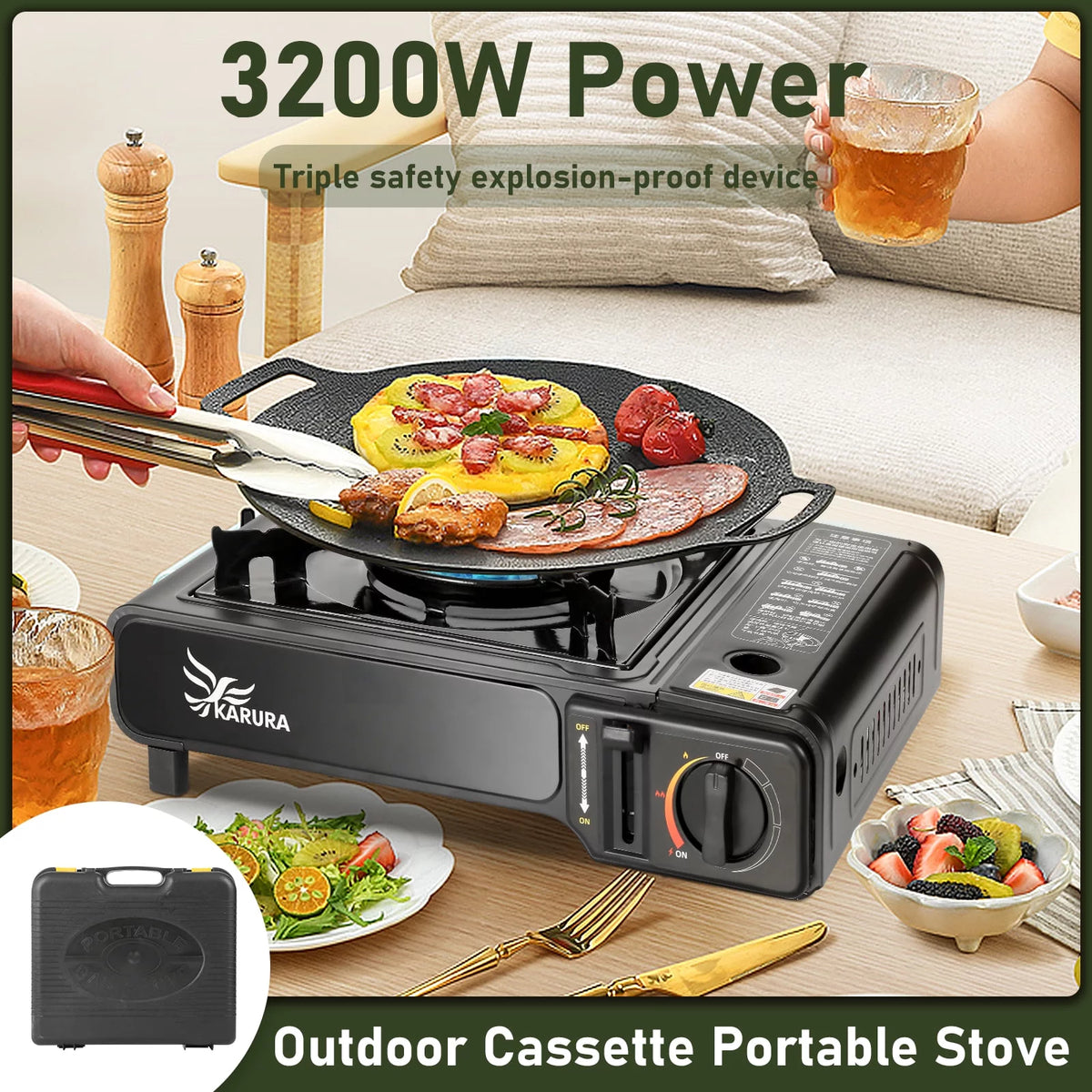 Portable Propane or Butane Camping Stove with Carrying Case F13315