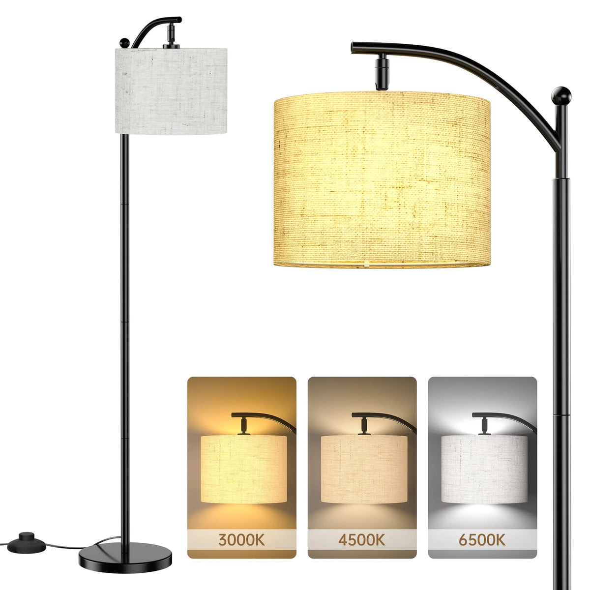 Floor Lamp with 3 Color Temperatures Linen Shade R18173