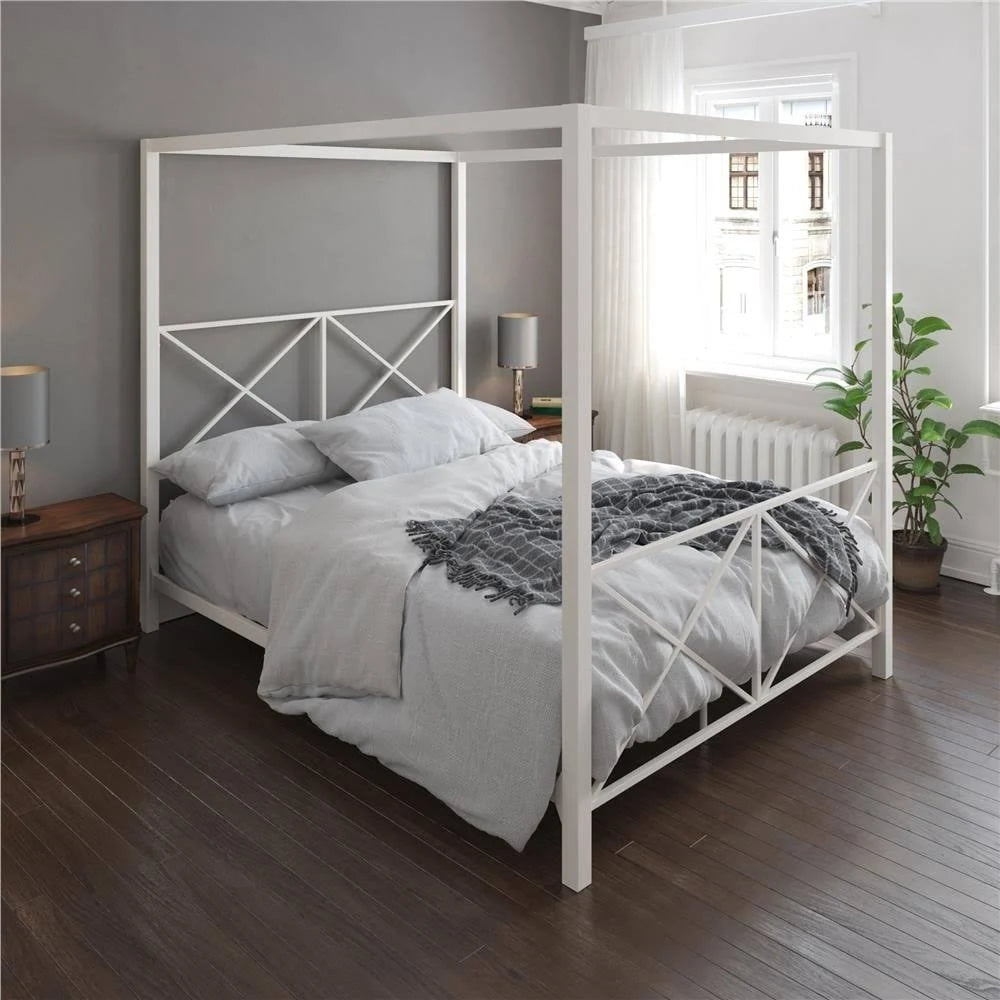 White Metal Canopy Bed Queen Z43831